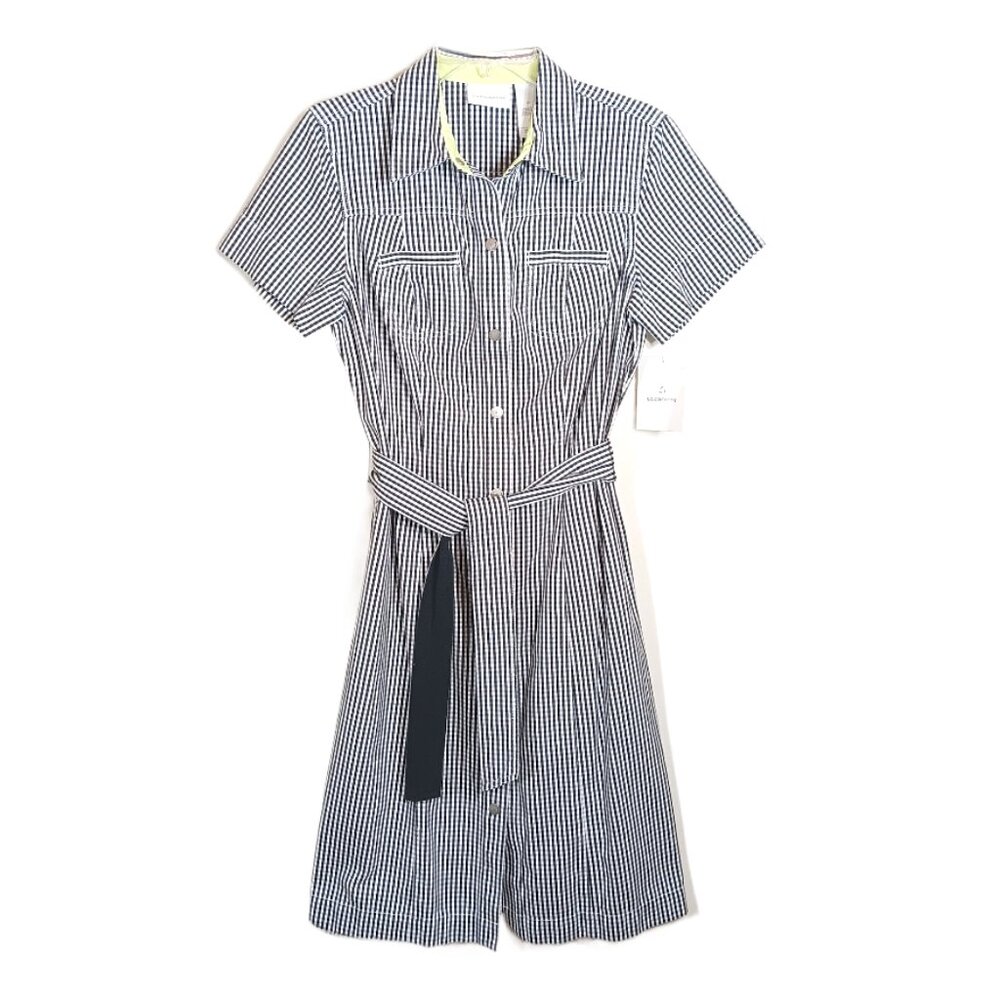 Liz Claiborne Black and White Striped Midi Shirt Dress